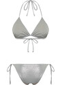 Trendyol Silver Triangle Tie Shiny Lacquer Printed Regular Bikini Set