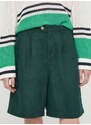 Šortky s příměsí lnu Tommy Hilfiger zelená barva, high waist