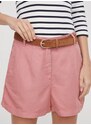 Šortky s příměsí lnu Tommy Hilfiger růžová barva, high waist