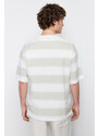 Trendyol Stone Oversize Striped City Printed 100% Cotton T-Shirt