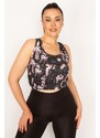 Şans Women's Plus Size Black Tulle Detailed Crop Scalpel