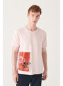 Avva Men's Light Pink Graphic Printed Cotton T-shirt