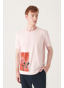 Avva Men's Light Pink Graphic Printed Cotton T-shirt