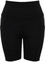 Trendyol Black Ribbed Compression Waist Tulle Detail Knitted Sports Shorts Leggings