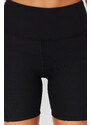 Trendyol Black Ribbed Compression Waist Tulle Detail Knitted Sports Shorts Leggings