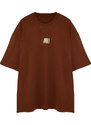 Trendyol Plus Size Brown Oversize/Wide-Fit 100% Cotton Text Printed T-Shirt