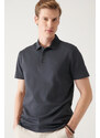 Avva Men's Anthracite 100% Cotton Regular Fit 3 Button Roll-Up Polo Neck T-shirt