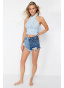 Trendyol Blue Denim Color Block Denim 100% Cotton Shorts & Bermuda