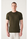 Avva Men's Khaki Textured Slim Fit Slim Fit Knitwear T-shirt