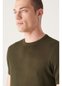 Avva Men's Khaki Textured Slim Fit Slim Fit Knitwear T-shirt