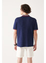 Avva Men's Navy Blue 100% Cotton Textured Ribbed Marine Printed Standard Fit Regular Fit Polo Neck T-shirt