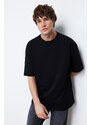 Trendyol Basic Black Oversize/Wide Cut 100% Cotton Stitched Double Sleeve T-Shirt