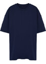 Trendyol Large Size Navy Oversize/Wide Cut 100% Cotton T-Shirt