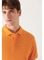 Avva Men's Orange 100% Cotton Cool Keeping Regular Fit Polo Neck T-shirt