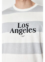 Trendyol Gray Oversize Striped City Printed 100% Cotton T-Shirt