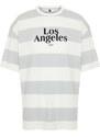 Trendyol Gray Oversize Striped City Printed 100% Cotton T-Shirt