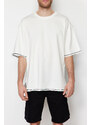 Trendyol Ecru Oversize Stitch Detail 100% Cotton T-Shirt