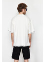 Trendyol Ecru Oversize Stitch Detail 100% Cotton T-Shirt