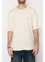Trendyol Salmon Oversize Animal Embroidery Printed 100% Cotton T-Shirt