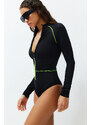 Trendyol Black Zipper Long Sleeve Regular Surf Swimsuit