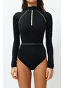 Trendyol Black Zipper Long Sleeve Regular Surf Swimsuit