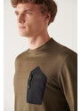 Avva Men's Khaki Crew Neck Lycra Long Sleeve Outdoor Slim Fit T-shirt