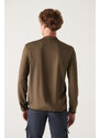 Avva Men's Khaki Crew Neck Lycra Long Sleeve Outdoor Slim Fit T-shirt