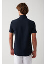 Avva Men's Navy Blue Easy-to-Iron Classic Collar Lycra Cotton Slim Fit Slim Fit Short Sleeve Shirt