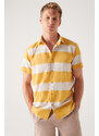 Avva Men's Mustard Cotton Short Sleeve Shirt