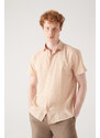 Avva Men's Orange Geometric Printed Short Sleeve Cotton Shirt