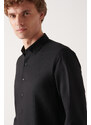 Avva Men's Black Oxford Bottom Brit Collar Slim Fit Slim Fit Shirt