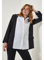 Happiness İstanbul Women's Black and White Jacket Look Oversize Design Shirt