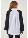 Happiness İstanbul Women's Black and White Jacket Look Oversize Design Shirt