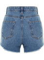 Trendyol Blue Denim Embroidered Denim 100% Cotton Shorts & Bermuda