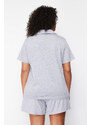 Trendyol Curve Gray Shirt Collar Short Knitted Pajamas Set
