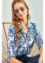 Bianco Lucci Women's Multi Pattern Viscose Shirt with Fold Sleeves