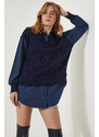 Happiness İstanbul Women's Navy Blue Shirt Oversize Knitwear Sweater