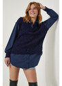 Happiness İstanbul Women's Navy Blue Shirt Oversize Knitwear Sweater