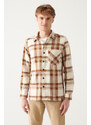 Avva Men's Ecru Oversized Lumberjack Shirt with Pocket