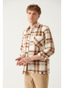 Avva Men's Ecru Oversized Lumberjack Shirt with Pocket