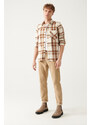 Avva Men's Ecru Oversized Lumberjack Shirt with Pocket