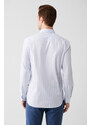 Avva Men's Light Blue 100% Cotton Oxford Buttoned Collar Striped Regular Fit Shirt