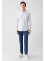 Avva Men's Light Blue 100% Cotton Oxford Buttoned Collar Striped Regular Fit Shirt