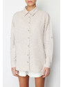 Trendyol Beige Low Sleeve Oversize Cotton Linen Woven Shirt