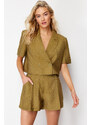 Trendyol Khaki Pocket Detailed Woven Linen Look Shorts