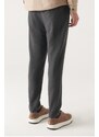 Avva Men's Anthracite Wool Pleated Stripe Relaxed Fit Casual Cut Suit Pants