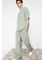 Trendyol Mint Oversize/Wide Cut Textured Wide Leg Labeled Sweatpants