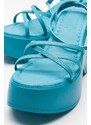 LuviShoes PLOT Women's Blue Wedge Heel Sandals