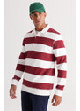 AC&Co / Altınyıldız Classics Men's Ecru-burgundy Standard Fit Normal Cut Inner Fleece 3 Thread Polo Neck Cotton Sweatshirt