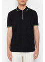 Trendyol Černé Regular / Regular Fit Zip Detailní Polo Neck tričko